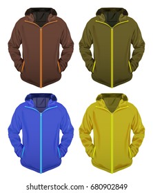 Four Vector Jackets Various Colors Ready For Your Branding, Eps 10 Vector, Transparency and Gradient Mesh Used