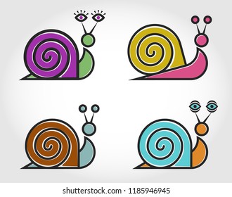 Four vector linear color logo of the snail.