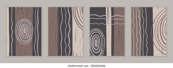 FOUR VECTOR POSTERS WITH AN ABSTRACT PLOT IN BEIGE COLORS