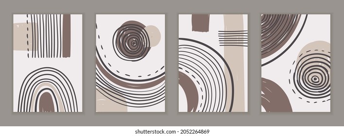 FOUR VECTOR POSTERS WITH AN ABSTRACT PLOT IN BEIGE COLORS