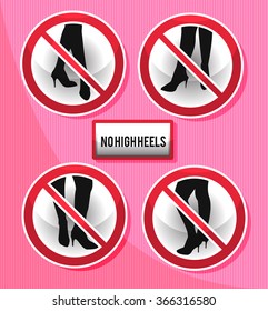 Four vector prohibition signs "No high heels"