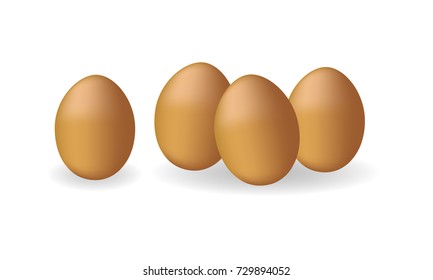 Four vector realistic white eggs. Isolated eggs on white background. 