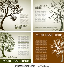 Four vector samples of design with decorative tree from colorful autumn leafs and place for text. Thanksgiving