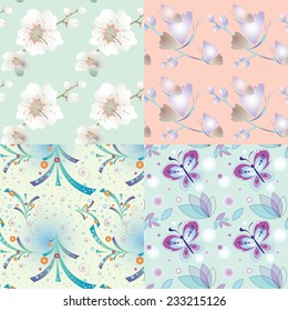 Four vector seamless Christmas texture in pink and blue colors