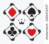 Four vector signs of playing card suits in vintage frame. Hearts, clubs, diamonds and spades playing card suit. Suitable for logo, design, t-shirt design, tattoo