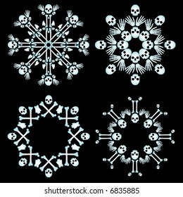 Four vector snowflakes made of bones