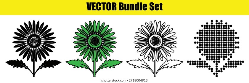 Cuatro girasoles de Vector aislados sobre fondo transparente