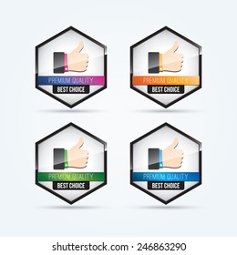 Four vector vintage badges collection "Best choice", "Premium quality". Like finger to the top