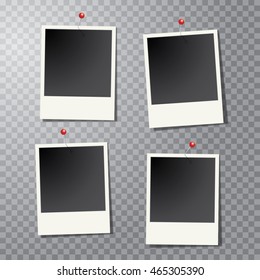 four vector vintage blank instant photo frames with pins and transparent shadow

