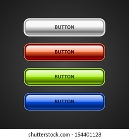 Four vector web buttons. White web button, red web button, green web button, blue web button.