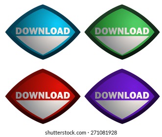 Four Versions of Diamond Shaped Download Buttons, Vector Illustration isolated on White Background. 