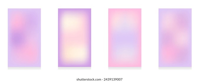 Four vertical banners in pastel colors. Background with blurred liquid texture for social media stories. Pink, beige, purple color. Vector illustration.