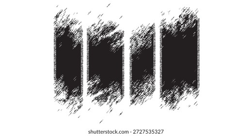 Quatro traçados de pincel preto vertical com uma textura angustiada em um plano de fundo branco.