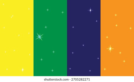 Four Vertical Color Blocks with Scattered Stars background