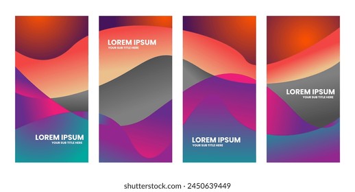 Four vertical color gradient curved texture with text.