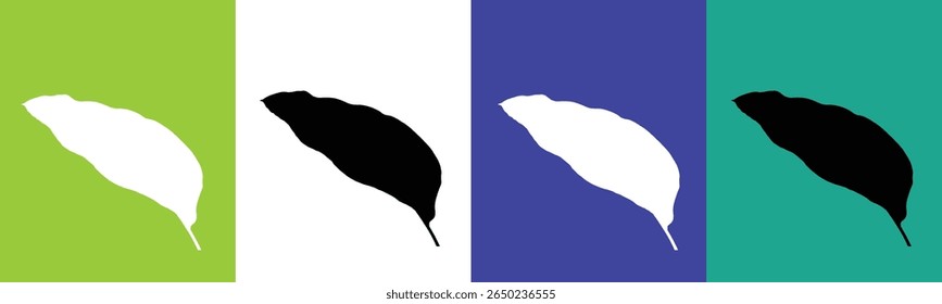 Four vertical panels display abstract leaf shapes. 