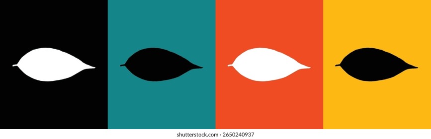 Four vertical panels display abstract leaf shapes. 