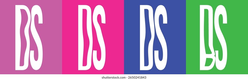Quatro painéis verticais exibem as mesmas letras brancas "DS" em uma fonte estilizada em negrito. 
