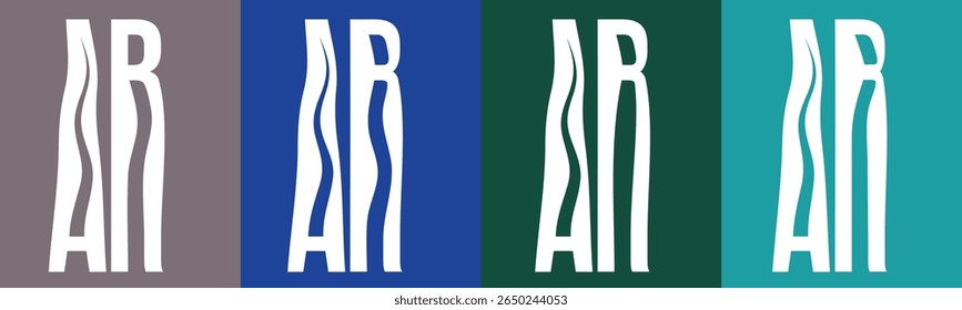 Quatro painéis verticais exibem o mesmo gráfico branco abstrato. 