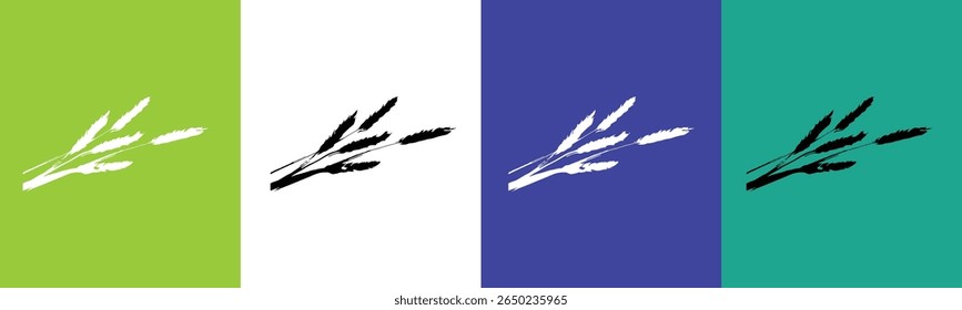 Four vertical panels display stylized silhouettes of wheat stalks. 