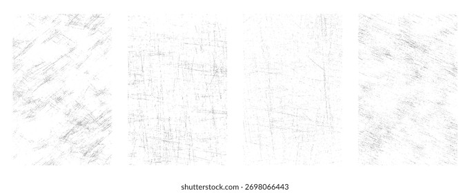 Quatro painéis verticais exibem texturas variadas de rascunho cinza e manchas em fundo branco.