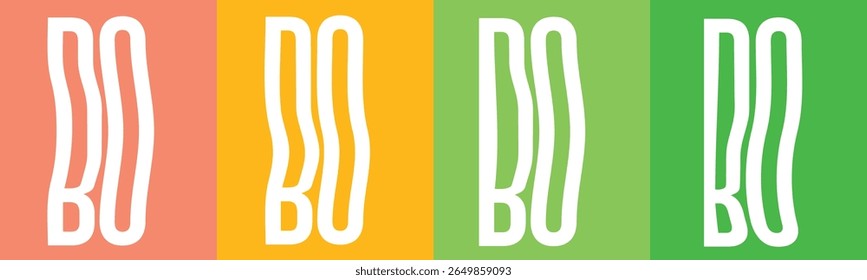 Cuatro paneles de Vertical muestran las letras blancas B y U en una fuente ondulada y distorsionada.