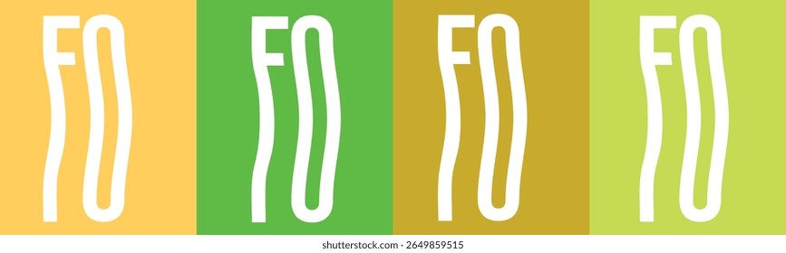 Four vertical panels display the white letters F and O in a wavy, stylized font. 