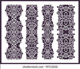 Four vertical seamless patterns. Vector illustration of monochrome ornaments.