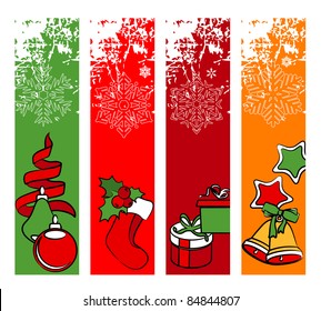 Four vertical winter banners with traditional elements