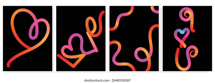 Four Vibrant Abstract Heart Designs on Black Background. Transparent PNG available
Vibrant Summer Abstract Poster Background Set with Wavy Lines.EpS10