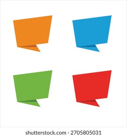 Four vibrant blank speech bubble icons are presented on a clean white background.