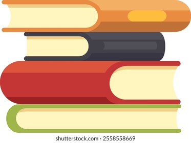 Four vibrant books stacked together, forming an eye catching display that symbolizes learning, knowledge, and the pursuit of education in various fields of study