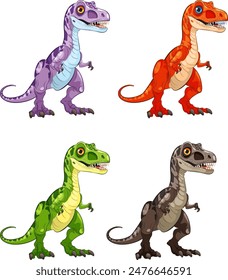 Four vibrant dinosaurs in different colors