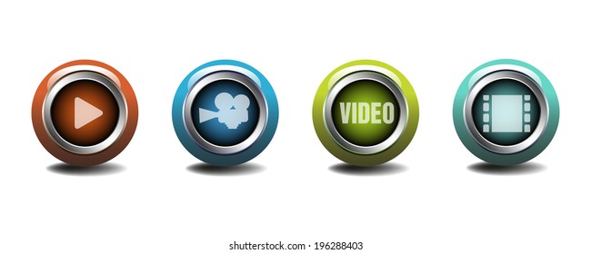 Four video web buttons isolated on a white background