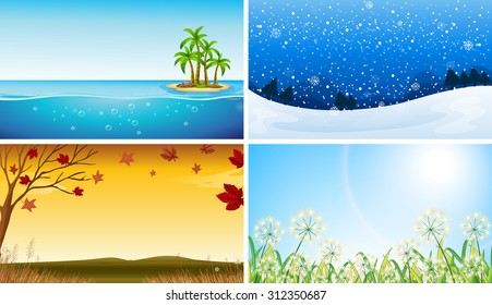 Four View Of Different Seasons Illustration