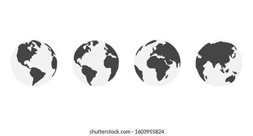 Four views of earth globe planet design isolated on white background. Vector illustration