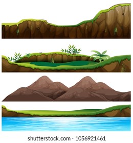 Four views mountain   river illustration
