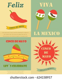 Four vintage banners with different symbols for Cinco de Mayo holiday