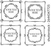 four vintage frames with square shape and ornament in the middle