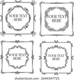 four vintage frames with square shape and ornament in the middle