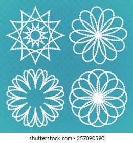 Four vintage round ornaments set. Set of spirograph design elements. 