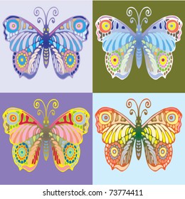 four vivid butterflies in different colors