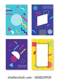 diseño de ilustración vectorial de cuatro fondos de estilo memphis vívidos