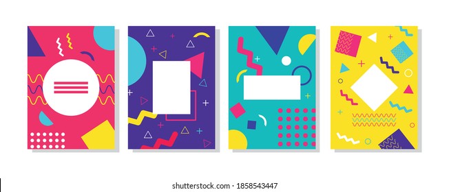four vivid memphis style backgrounds vector illustration design
