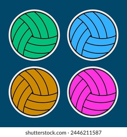 Four Volleyball Doodle Sticker Illustration