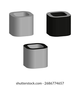 Four volumetric cylinders. Round object shapes. Dark shadow elements. Vector geometric block. EPS 10.