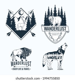 four wanderlust letterings set emblems