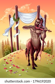 The Four of Wands in the Tarot tells about celebrations, events, stability and good feelings. It is linked to the concept of marriage and family. Vector illustration
