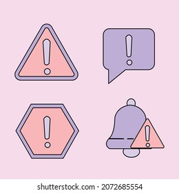 Four warning sign icon isolated on pink background