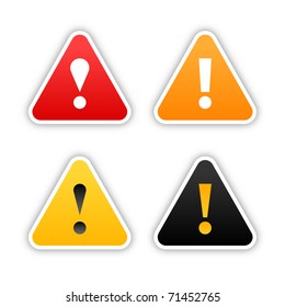 Four  warning stickers with exclamation mark sign and drop shadow on white background